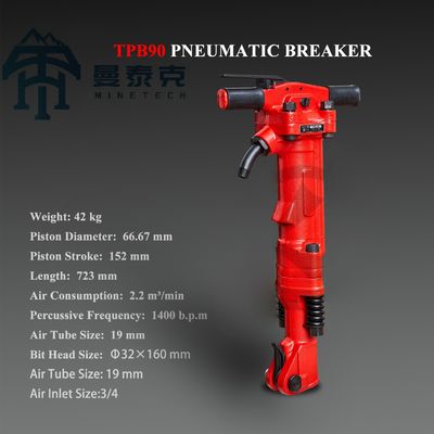 TPB90 空気圧ブレーカー、ピストン径66.67mm、ピストンストローク152mm、重量42kg、石材解体用